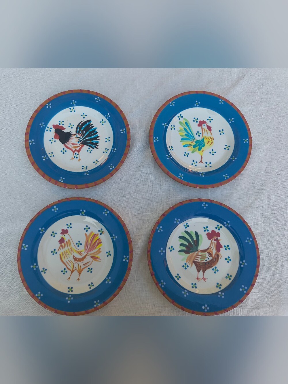 Set of 4 2006 Dana Simson Demdaco Belle du Jour Rooster Salad Plates